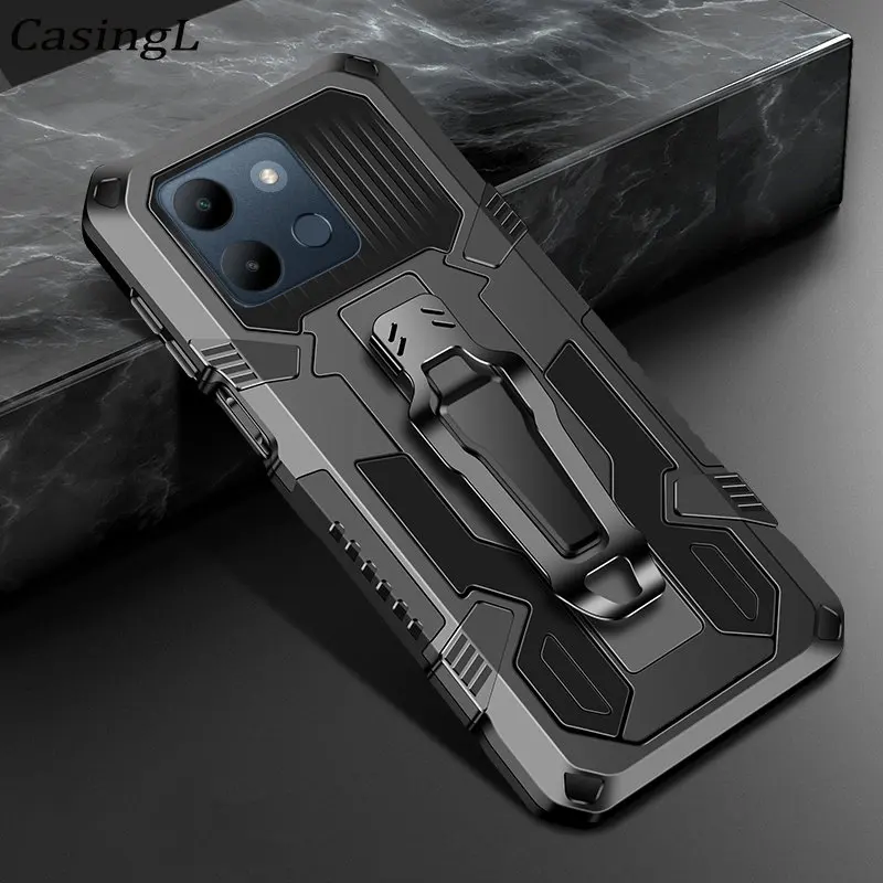 

For Infinix Smart 7 Shockproof Armor Hard Phone Case Magnetism Bracket Back Clip Cover For Infinix Smart 7 Shell