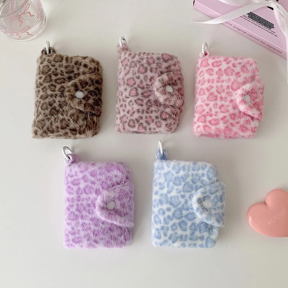 Girl Plush Leopard Pattern Card Bag Zipper Coin Purse High Beauty Bag Pendant Small Wallet Student Meal Card Holder Id Holder