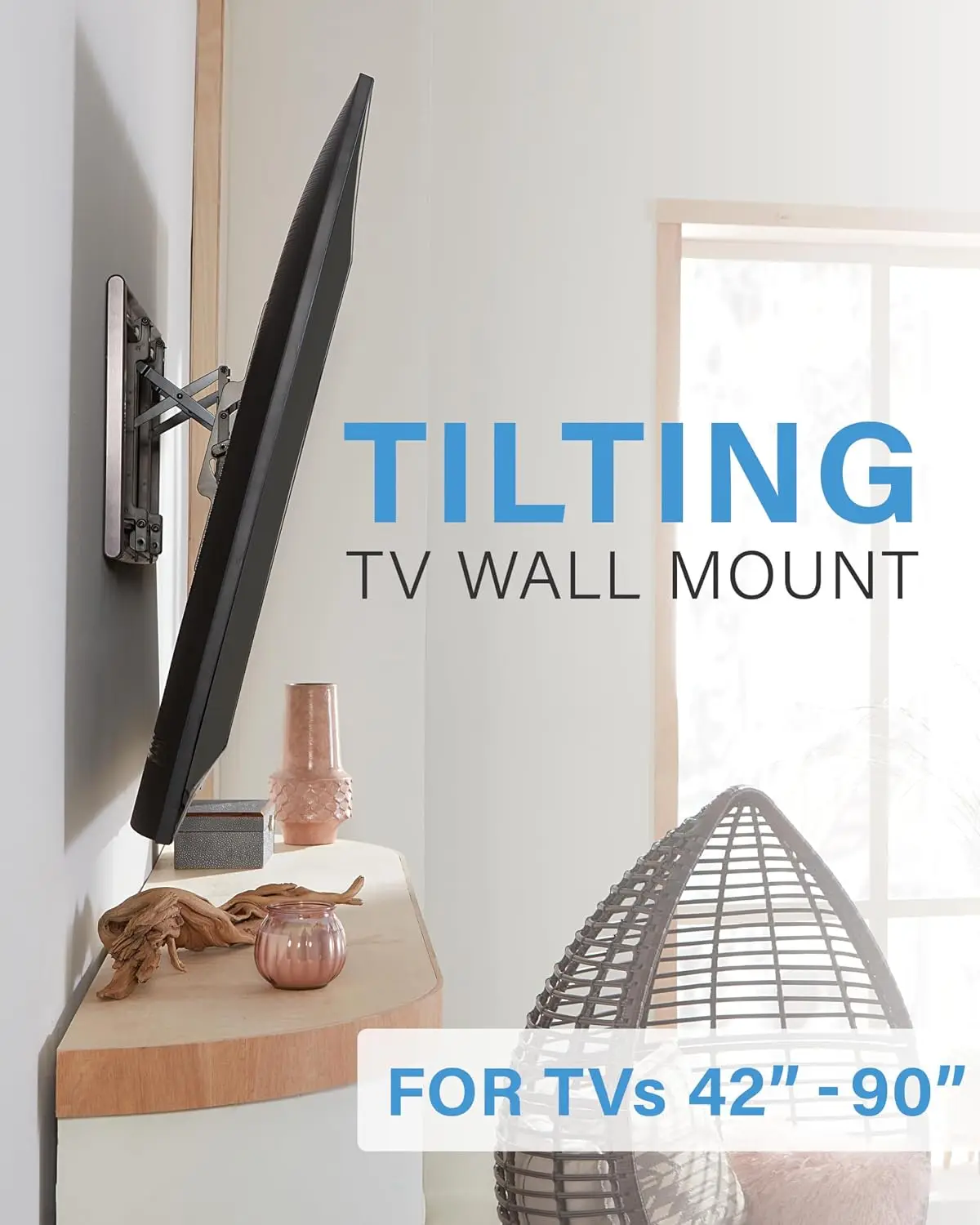 Tilting TV Wall Mount Bracket For 42 To 90 Inch Flat Screen TVs Low Profile Heavy Duty Steel Monitor Holder Wall Hanging Stand For Living Room Home Office Black