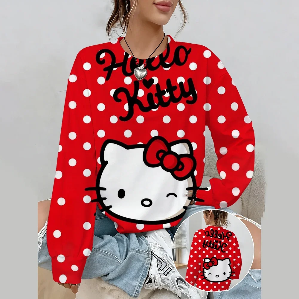 Spring And Autumn New Comfortable Loose Hoodie Hello Kitty print Top Women's Round neck Sweatshirt Fashion Clothing Hoodie