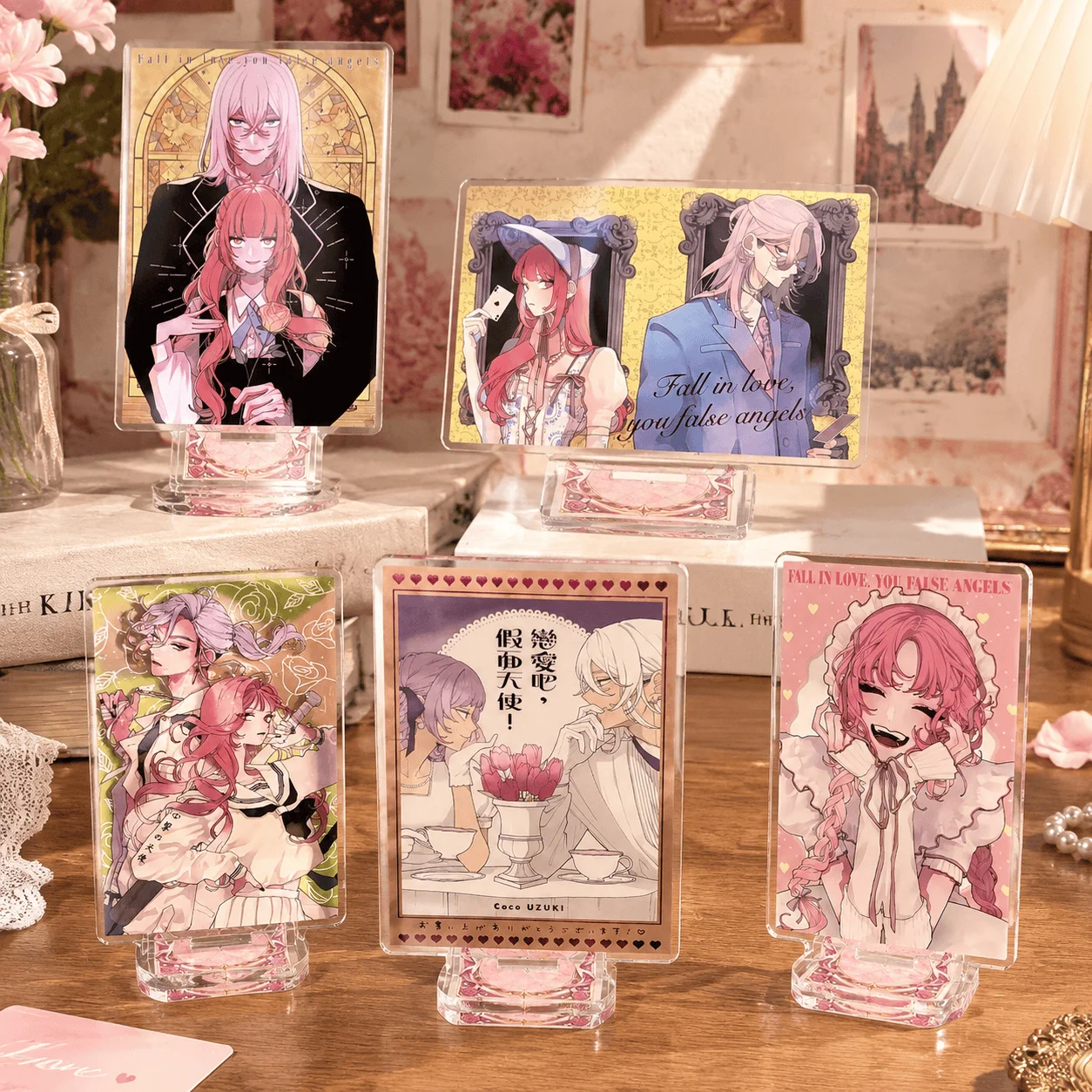 Comics Fall in Love You False New 15cm Angels Acrylic Stand keychain Model Plate Office Desk Decorations Cake Topper Collection