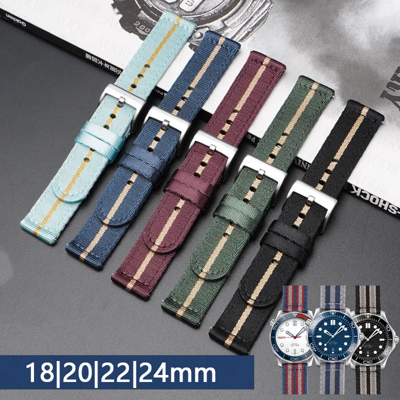 Woven Nylon Strap for Omega Seamaster for Tudor Men Women Canvas Quick Release Stainless Steel Buckle Watch Band 18/20/22/24mm