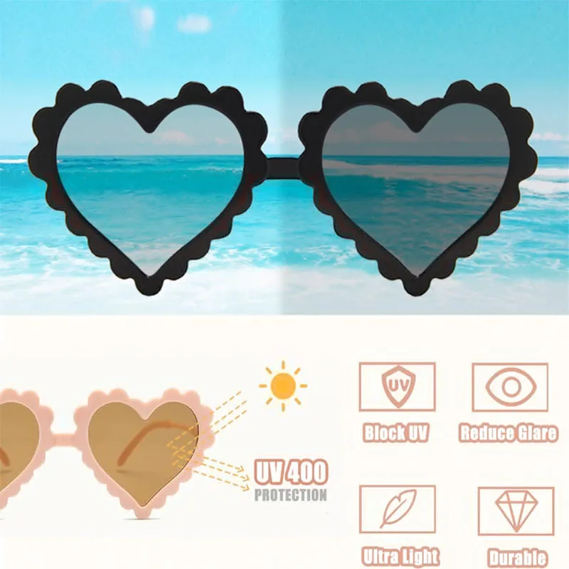 Gafas de sol con forma de corazón para niños, protección UV 400, accesorio divertido para fiesta al aire libre y playa, de 3 a 10 años