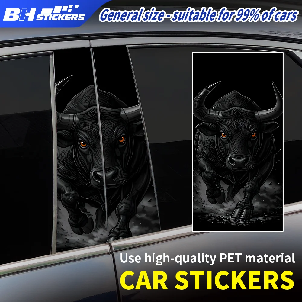 

Cool Charging Black Bull Red Eyes Car Door Pillar Sticker Vinyl Decals Window Center Post Scratch-Resistant Auto Styling 2pcs