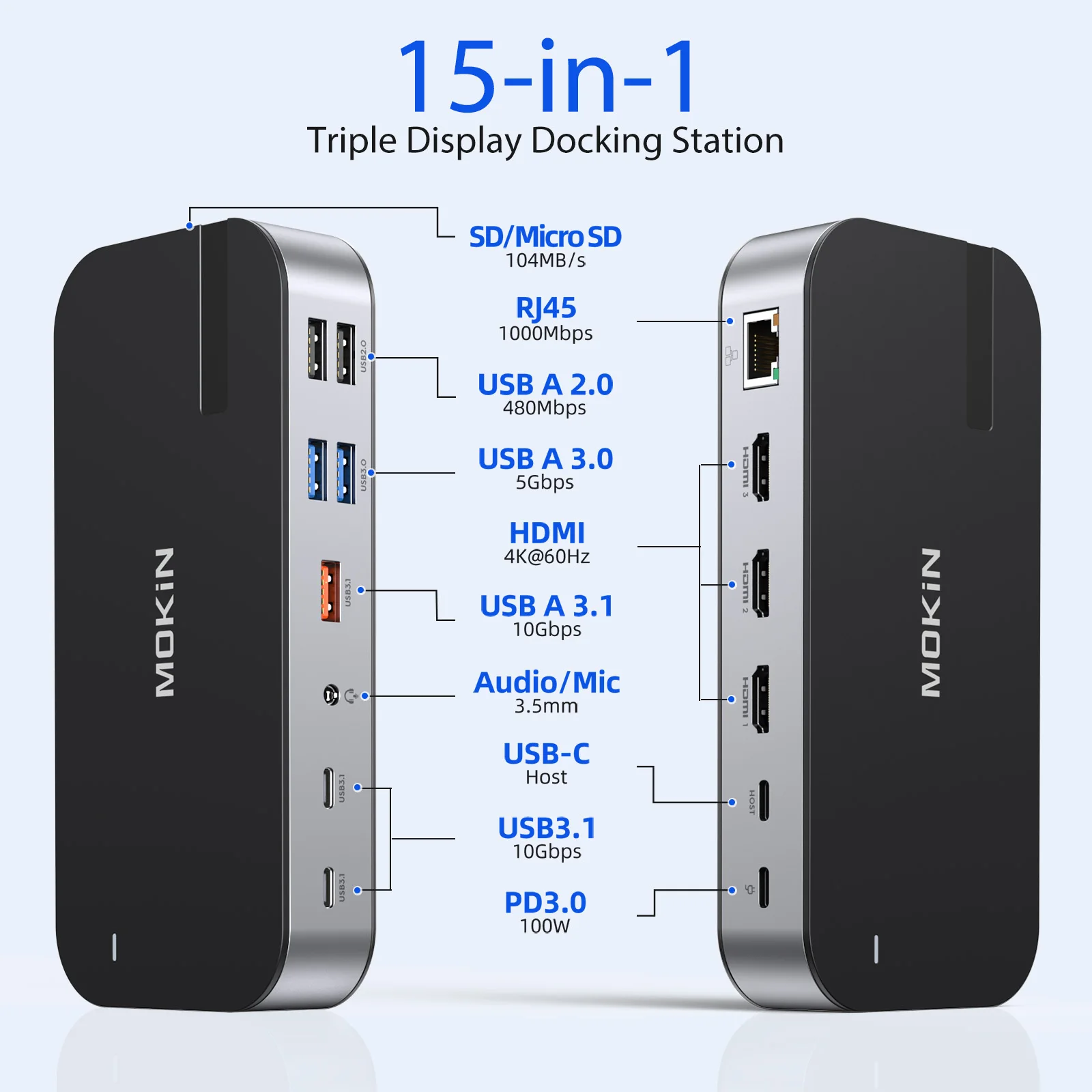 MOKiN Station d'accueil USB C avec HDMI USB3.0 USB3.1 RJ45 PD3.0 SD/TF USB C vers HDMI affichage Quadruple pour Macbook Pro Air HP Dell MOKiN Station d'accueil USB C avec HDMI USB3.0 USB3.1 RJ45 PD3.0 SD/TF USB C vers HDMI affichage Quadruple pour Macbook Pro Air HP Dell