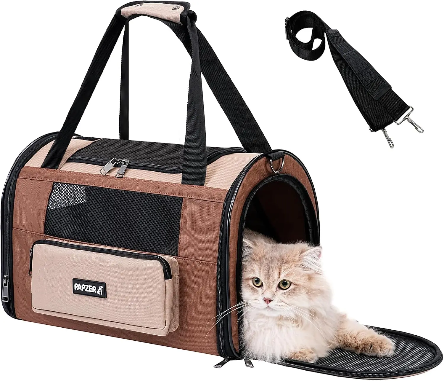 

Collapsible Small Pet Carrier for Cat 15 lbs with Fashion Pocket, Lightweight Sturdy Travel Carry Bag Little Puppy Dog, Breat