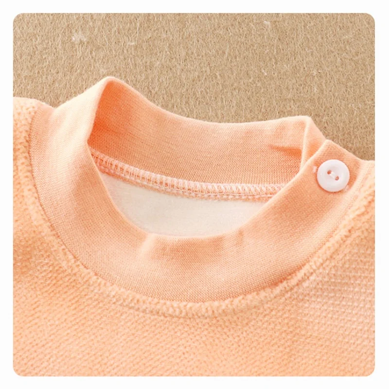 Herbst Winter Baby Plüsch Fleece Verdickte Thermo-unterwäsche Sets 0-4Y Kind Junge Mädchen Hohe Taille Warme Homewear Top und Hosen Outfit – Detail 9