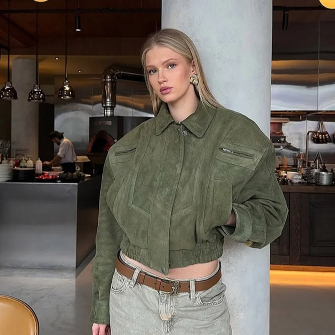 2025 Spring Trendy Women s Short Biker Jacket Retro Cool Loose Fit High End Fashion Outerwear Top