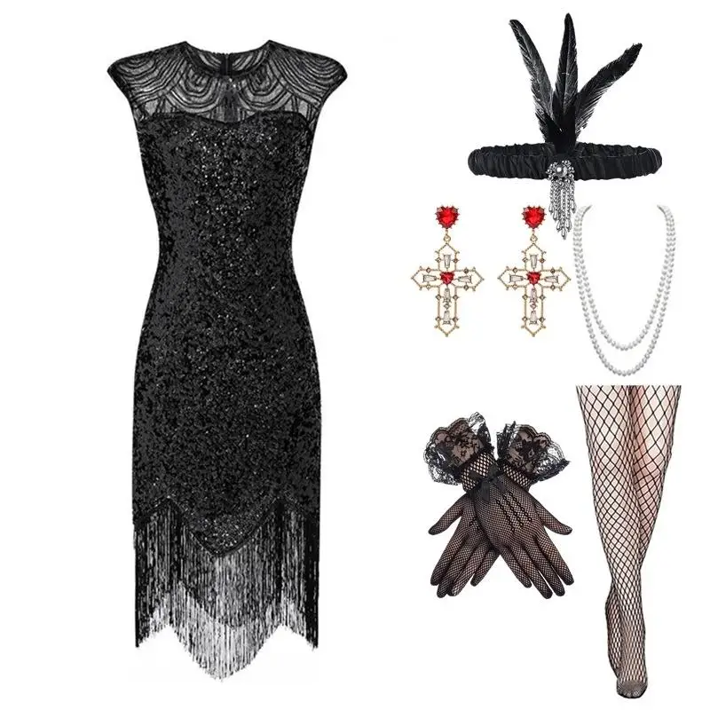 Rétro perlé frange soirée Dr rond Ne scène Performance Costume robe de bal Ele femme spécial Ocn tenue