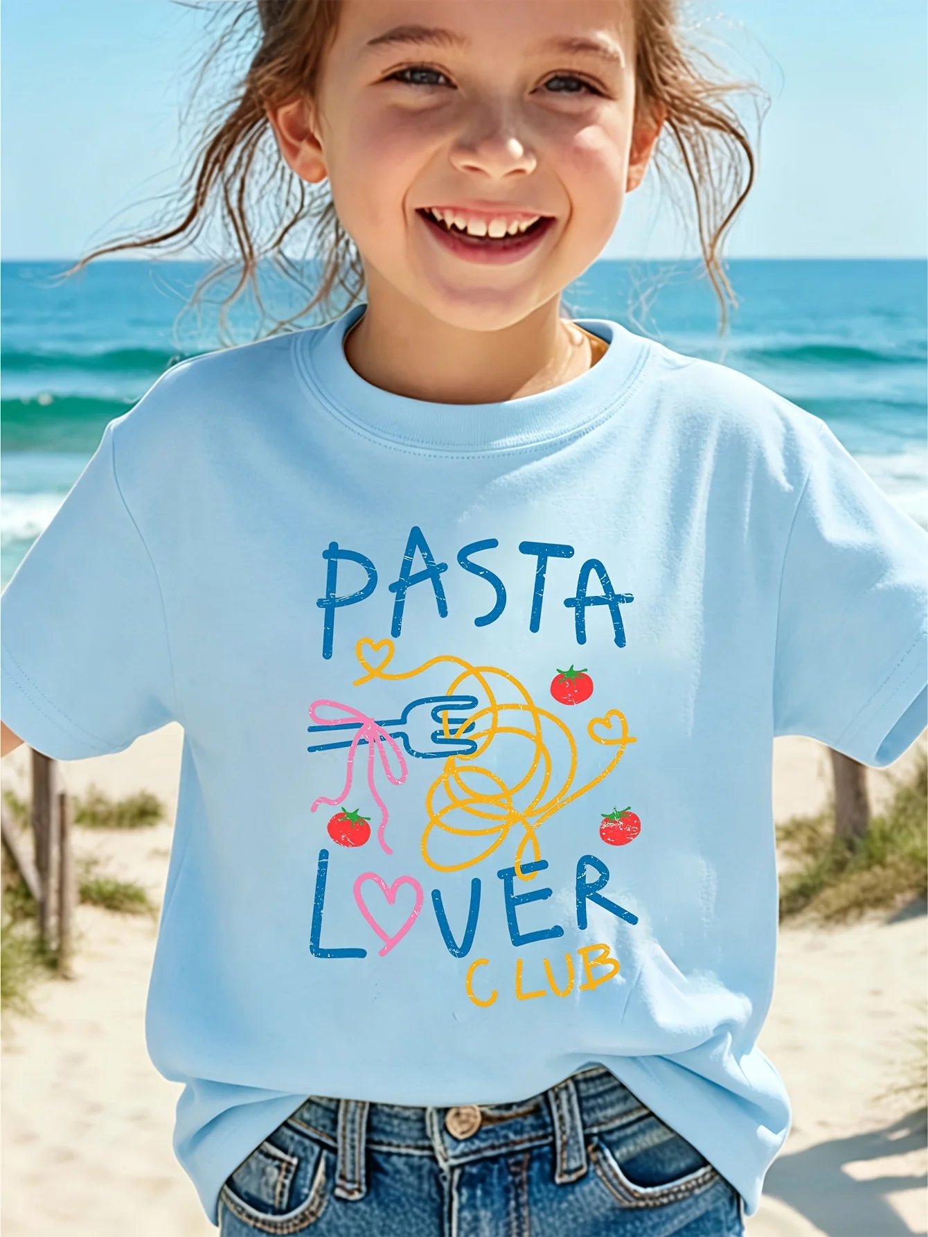 Kids Boys Girls T Shirt Pasta Lover Club Spaghetti Tomato Print Short Sleeve Tee Family Matching Summer Parent Child Casual Tops