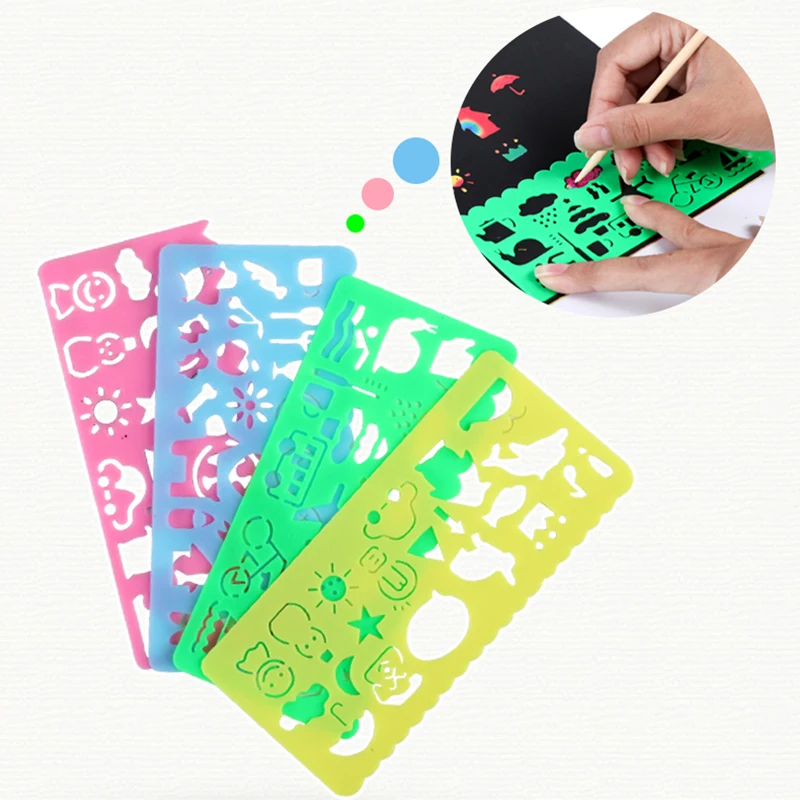 Magic Rainbow Scratch Painting Children Drawing Toys Cartoon Template Ruler Hollow Out Painting Art Graffiti Kids Gifts TMZ