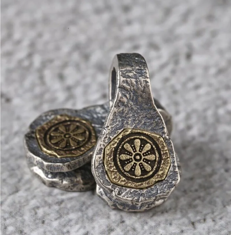 Handmade 925 Silver Buddhist Wheel Bum Counter Sterling Tibetan Dharm Wheel Charm Buddhist Prayer Beads Counters