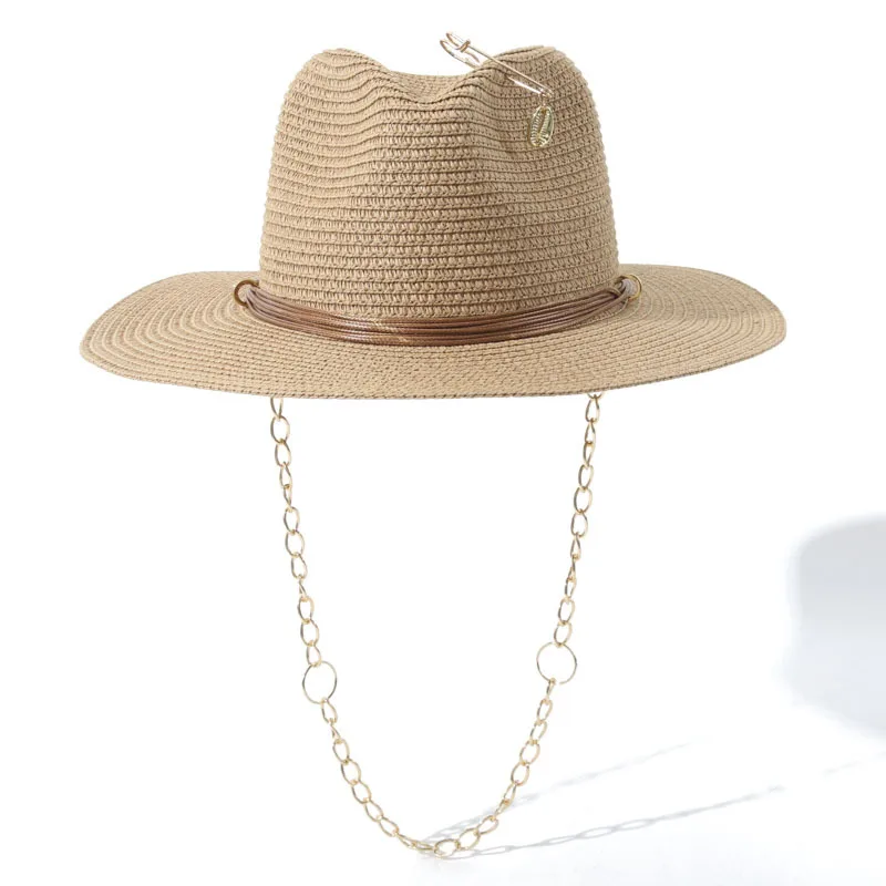 Summer Straw Hat With Shell Chain Decor European Fashion Sun Hat Vacation Beach Cap