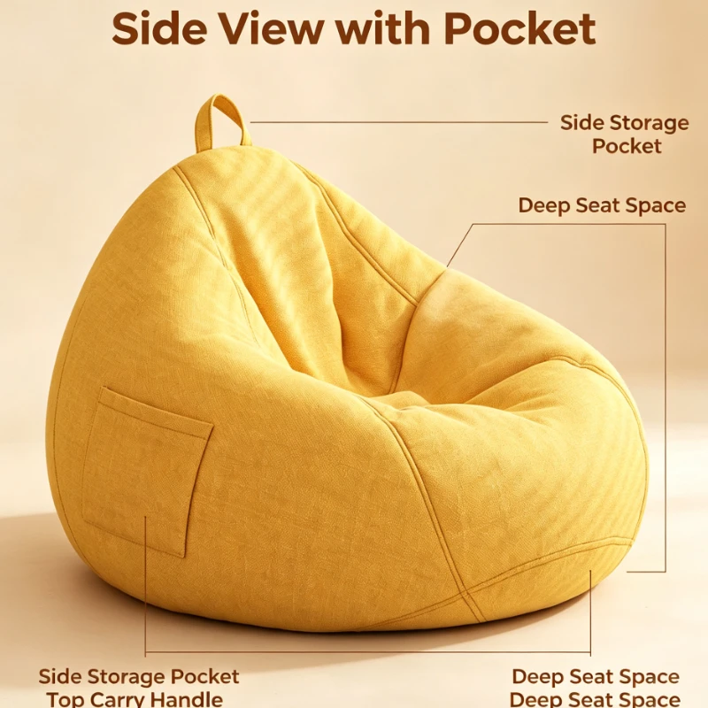 Large Cotton Linen Beanbag With Breathable Filling And Removable Cover For Balcony Gaming Room Floor Seat