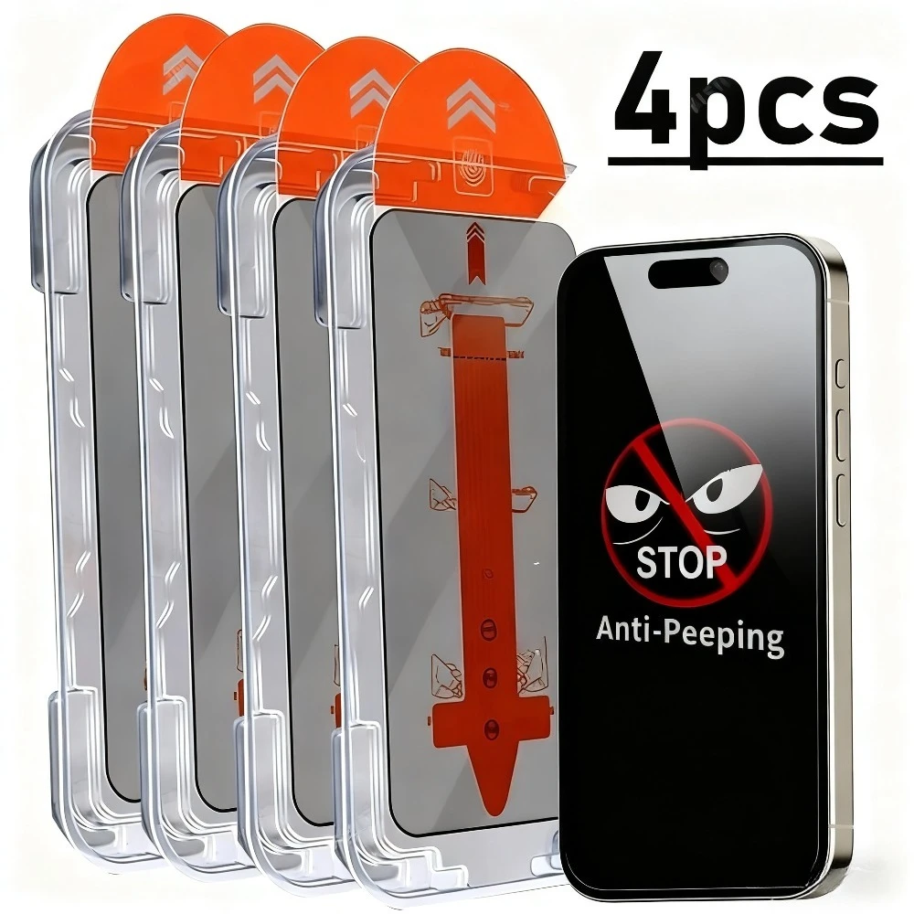 

4Pcs Privacy Full Screen Protector for iPhone 17 16 15 14 Pro Max 15 16 Plus Air 13 12 11 Pro XR XS One Click Installation Glass