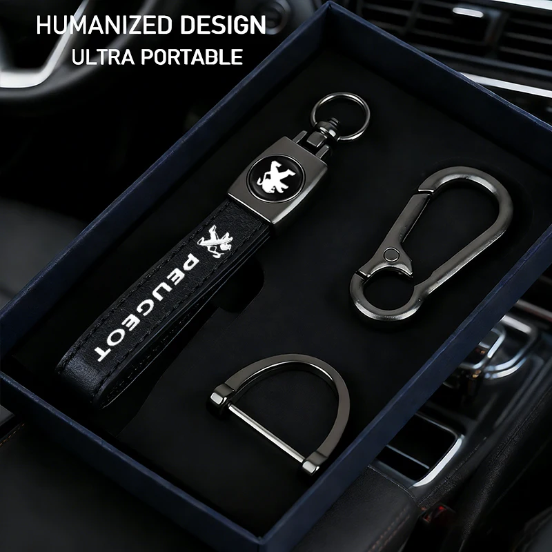 1Pcs Metal Leather Car Emblem Keychain Accessories For Peugeot 206 307 308 207 3008 208 407 508 2008 5008 301 406 408 607 4008