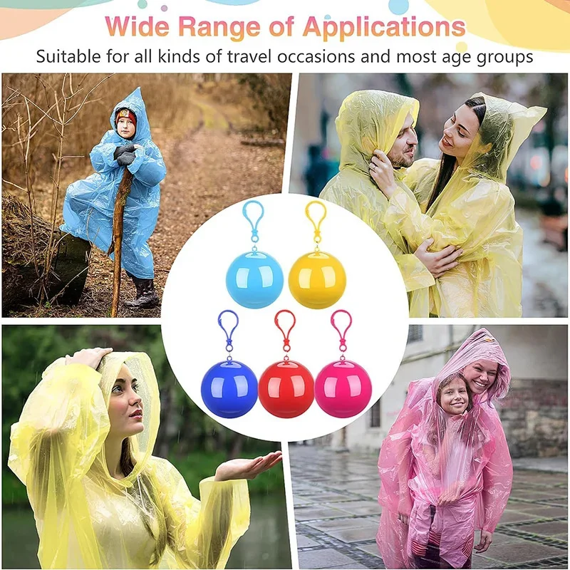 50pcs Portable Raincoat Ball Keychain Adults Emergency Raincoat Waterproof for Concert Outdoor Competition Rugby Football Match