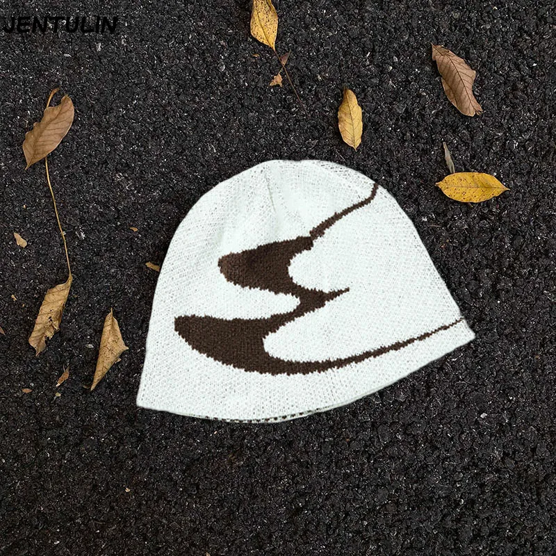 

Y2K Готическая мужская уличная шапка-бини Модные уличные шапки в стиле хип-хоп Вязаные шапки Зимние унисекс Теплая повседневная шапка с напуском Уличная шерстяная шапка