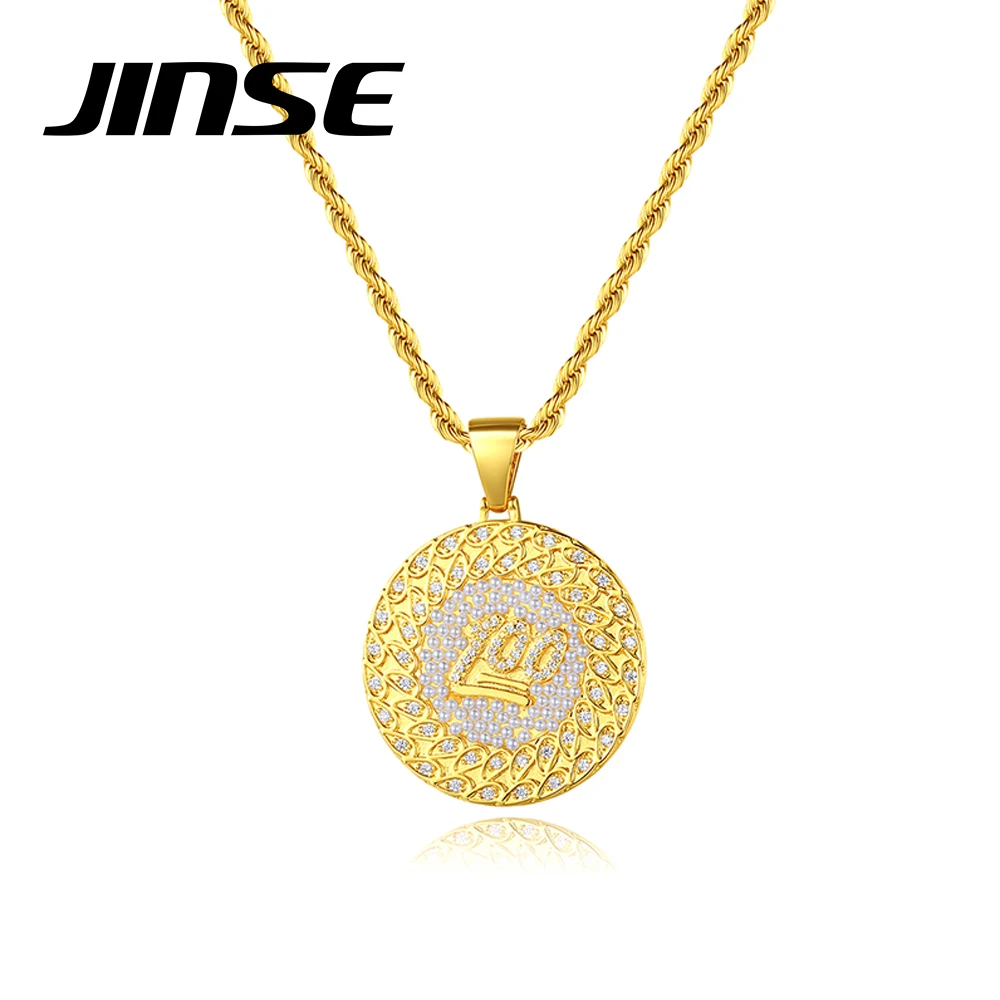 JINSE Stylish Paved Cubic Zirconia Cool Drop Chains 100 Point Micro Pendant Necklaces for Men Woman Hip Hop Fashion Party Gifts