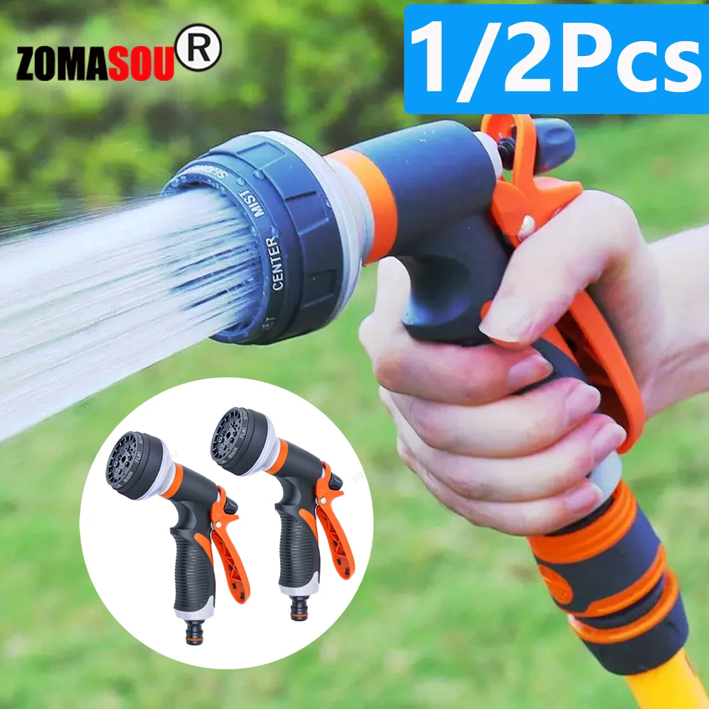 1/2Pcs Garden Hose Water Spray Gun 8 Mode Car Wash High Pressure Sprayer Watering Nozzle for Lawn Plant Yard Water Jet Sprinkler