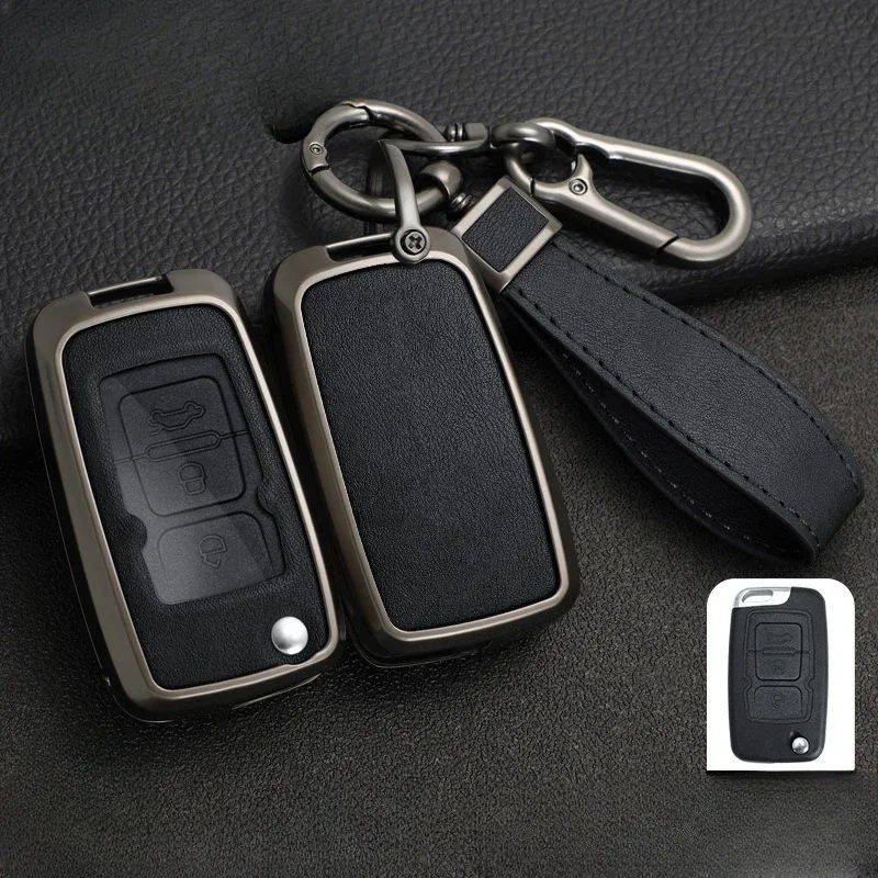 Zinc Alloy Leather Car Key Case Cover For Geely Emgrand EU 7 EC7 EC715 EC718 EC7-RV EC715 EC718-RV GC5 GC6 EC8 SL Keychain