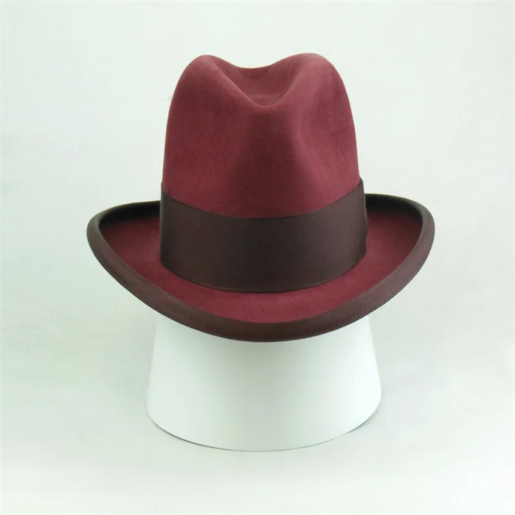 Soft Wool Felt Hat Solid Color Sheepskin Felt Hat Pure Wool Felt Hat with Ribbon Decoration