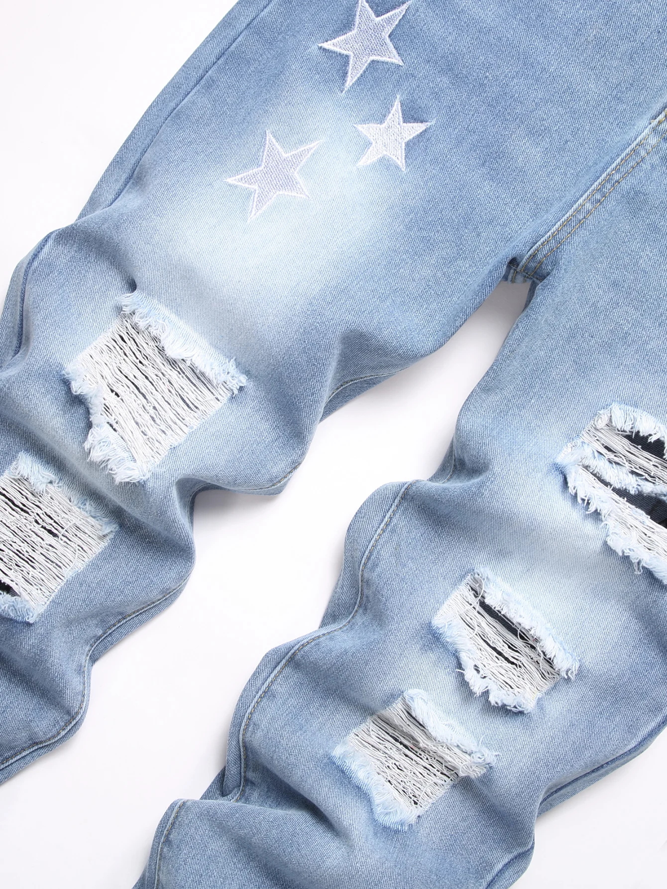 Y2K Men's Jeans - Distressed Rips & Embroidered Star Design
