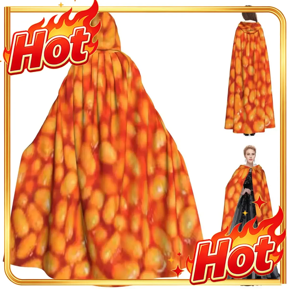 Baked Beans Long Hooded Cloak Witch Medieval Costume Cosplay Cape HalloweenParty Adult Unisex