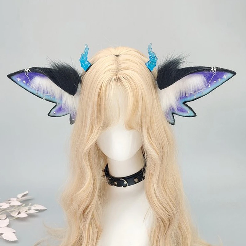 

2025 Halloween Demon Elf Beast Ear Headband - Exaggerated Plush Butterfly Fantasy Creature Ears