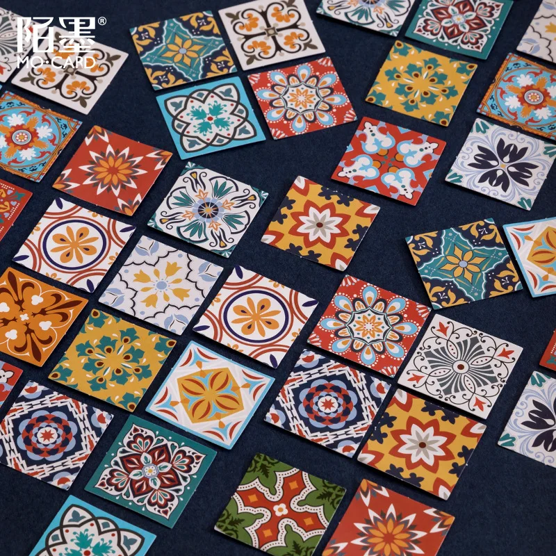 46 Blatt Retro-Blumenfliesen im exotischen Stil, handgefertigtes Tagebuch, DIY-Dekoration, Siegelaufkleber, Vintage-Muster und ethnische Motive
