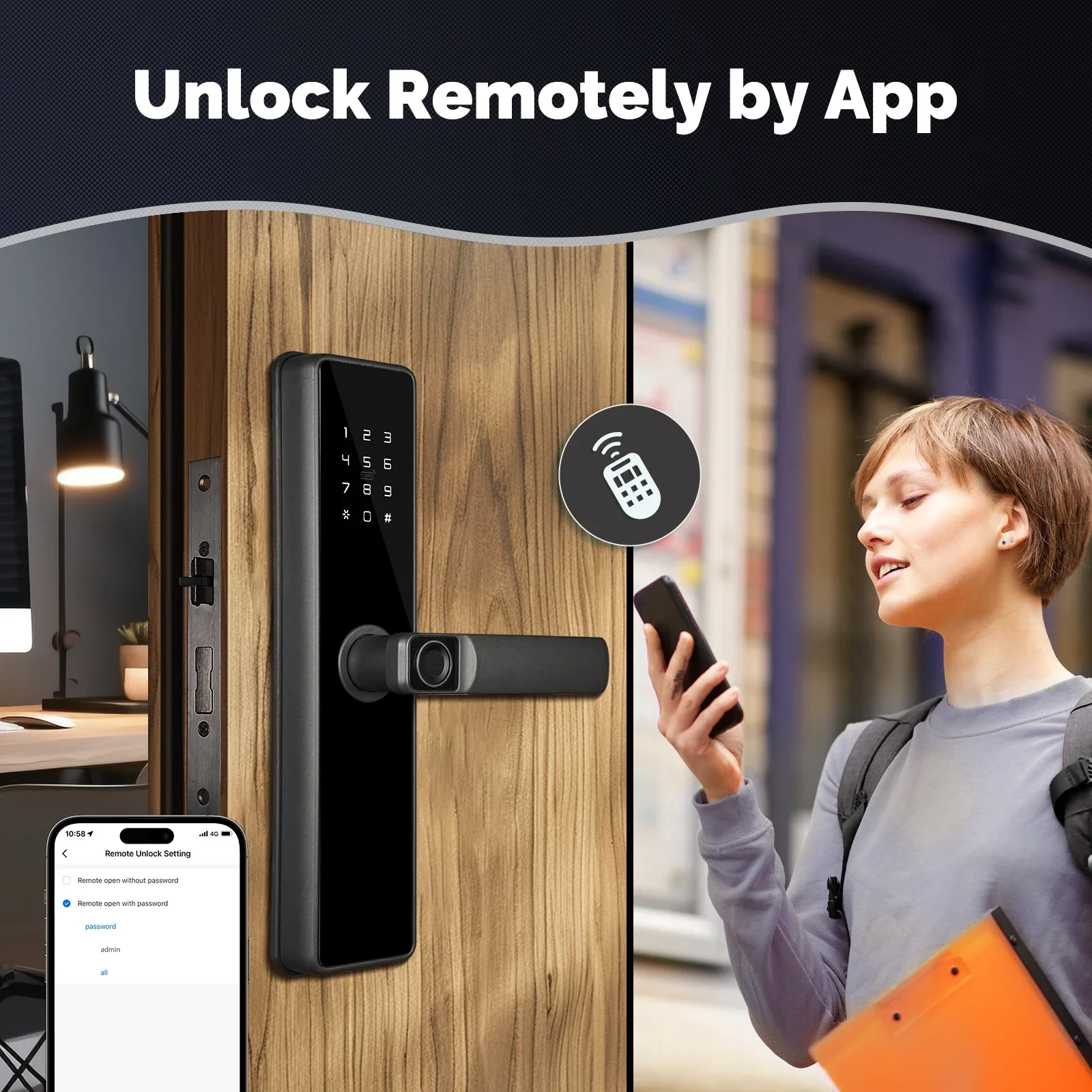 MOES Tuya ZigBee Smart Door Lock Indoor Password Fingerprint Remote Unlock Keycard Tamper Alarm lavoro alimentato a batteria con Alexa