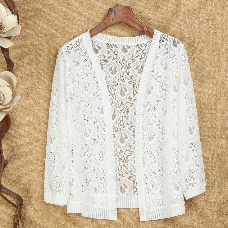 

Fashionable Women Summer Floral Lace Cropped Cardigan Sheer M To 5xl Bolero Shrug 3/4 Sleeve Open Front Ladies Top Cover Up 2026