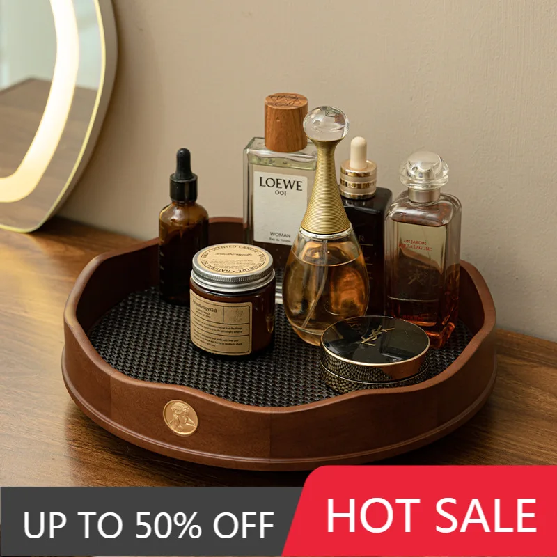 Solid Wood Pallet Rotatable Luxury Minimalist Pallets Bedroom Study Desktop Tray Cosmetics Organize Storage Wood Wax Oil Trays
