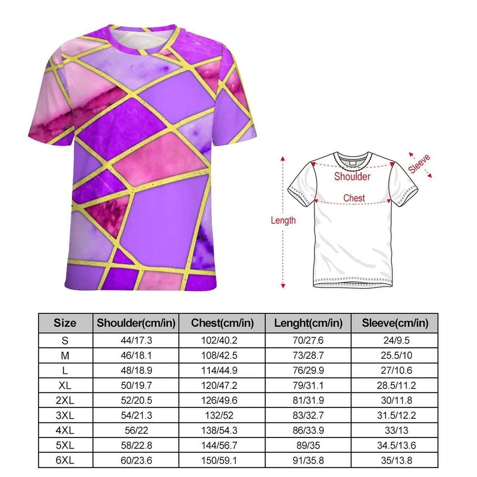 Lavender Gold Marble Tile T-Shirt For Men O Neck T Shirts Summer Harajuku Tops Short Sleeves Casual Oversized Tee Shirt Gift
