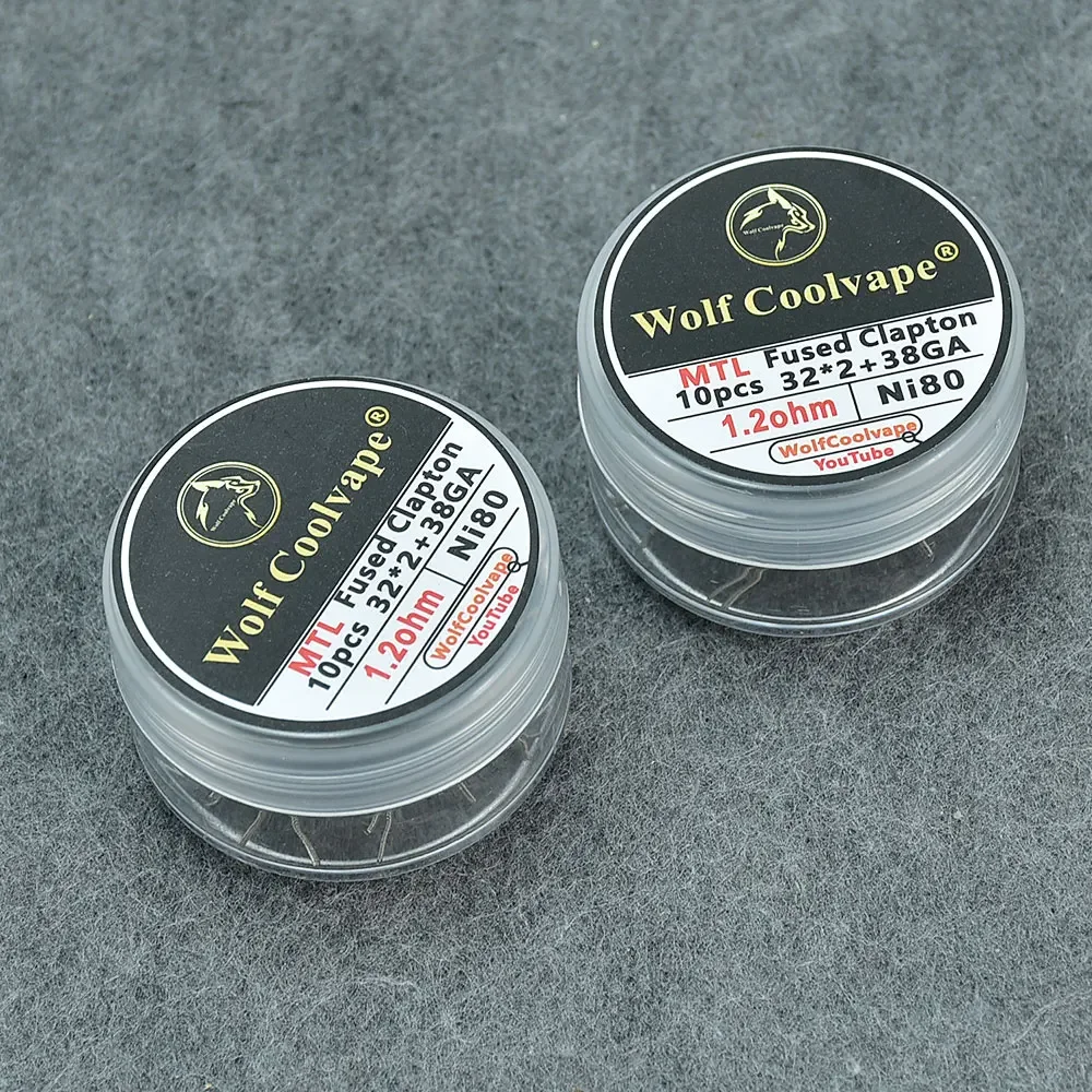 Wolfcoolvape NI80 Pre-Built Heating Wire Vape Coil Fused Clapton 1.2Ω 0.26Ω MTL Coils with Cotton for RDA RTA RBA