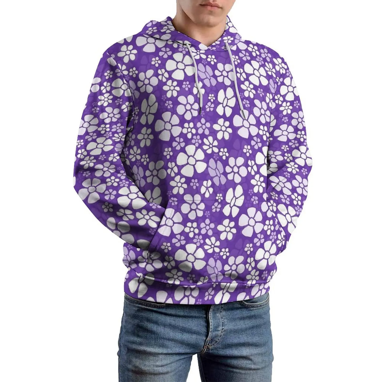 Ditsy Floral Loose Hoodies Purple Flowers Street Fashion Pullover Hoodie Men Long Sleeve Y2k Custom Sweatshirts 4XL 5XL 6XL