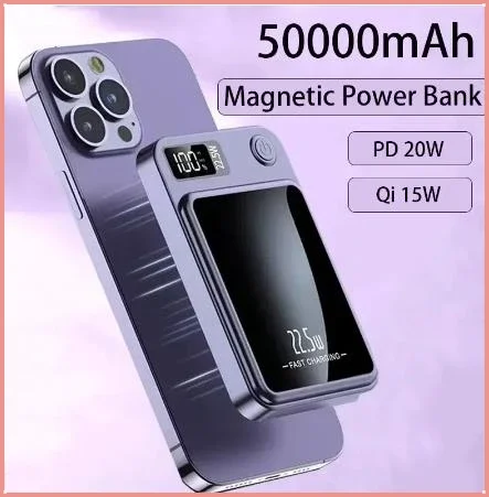 

Portable50000mAhMacsafemagneticpower bank fast wireless charger suitable for iPhone121314Pro Max external auxiliary battery pack