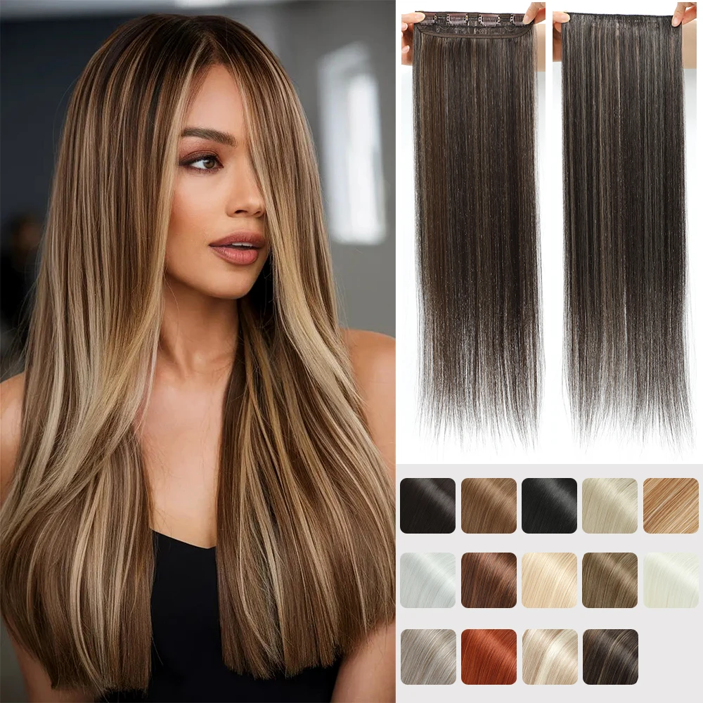 

Накладные волосы на заколке для ежедневного использования, 4 шт., длинные прямые синтетические волосы # 1B # 4 # 12 PIANO коричневого цвета для женщин 22 дюйма