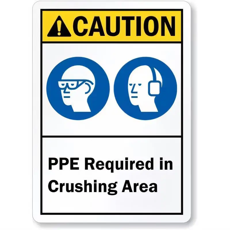 2D Flat Caution PPE Required Metal Sign - Blue/Yellow Safety Warning Wall Art (Goggles & Earmuffs Icons), Perfect for Factory/Wo