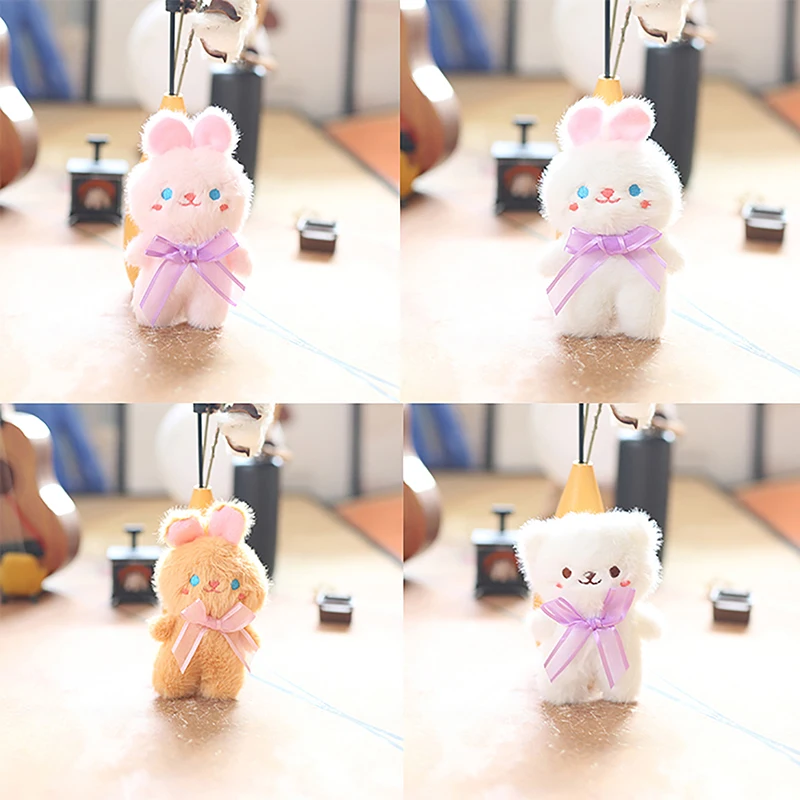 Kawaii Cartoon Plush Bear Rabbit Plush Pendant Keychain For Women Girl Creative Dolls Key Chains Car Keyring Accessories Gifts