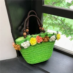 Straw Braided Bag Women Summer Hand-Woven Rattan Bag Purse Flower Beach Basket Female Bohemia Bali Handbag bolsos