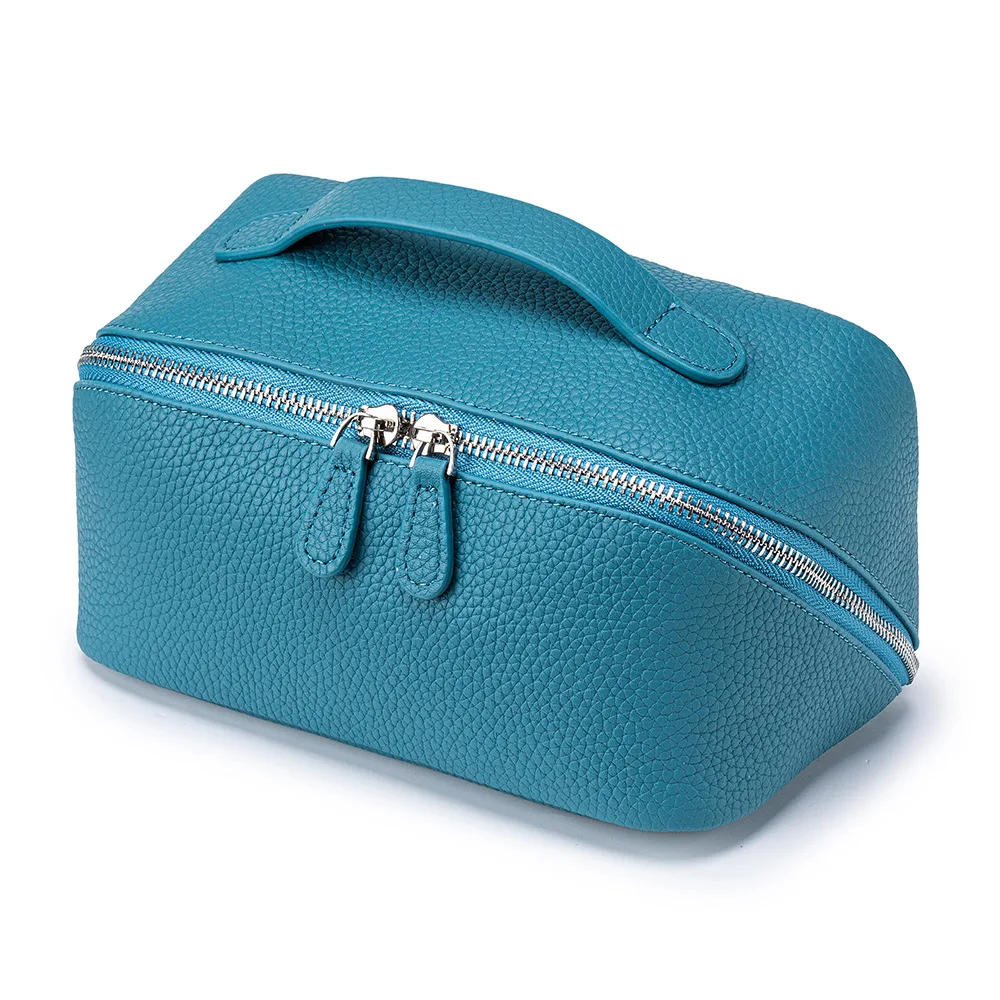 

2026 New Genuine Leather Cosmetic Bag Large Capacity Real Cow Leather Make Up Bag for Girls or Women
