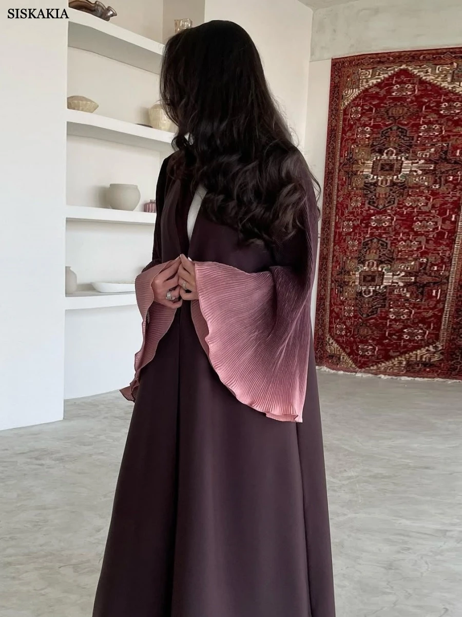 

Siskakia New Dubai Gradient Ruffles Sleeve Maxi Abayas Patchwork Open Kaftan Polyester 2025