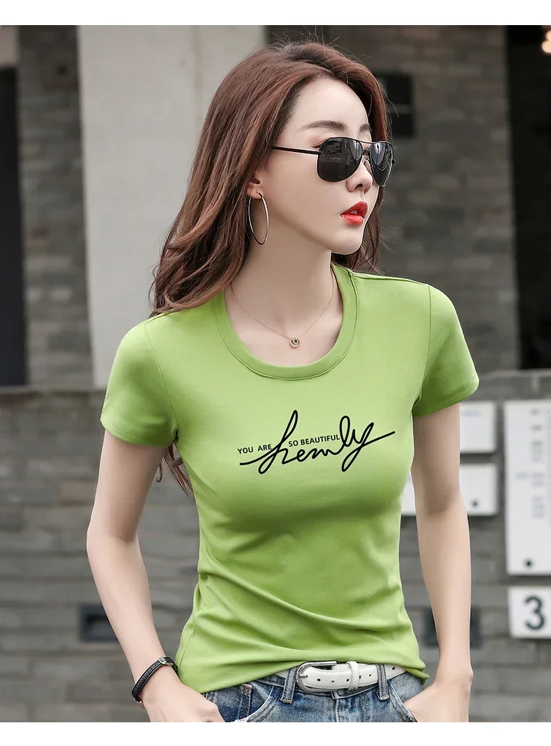 Summer new short sleeve T-shirt top fashion female cotton cultivate one's morality show thin brim joker half sleeve shirt