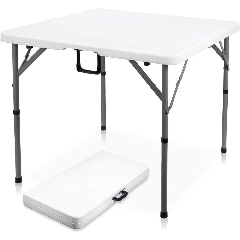 

34" Square Folding Card Table, Fold-in-Half Utility Dining Portable Table Heavy Duty HDPE Plastic Foldable with Carrying Handle