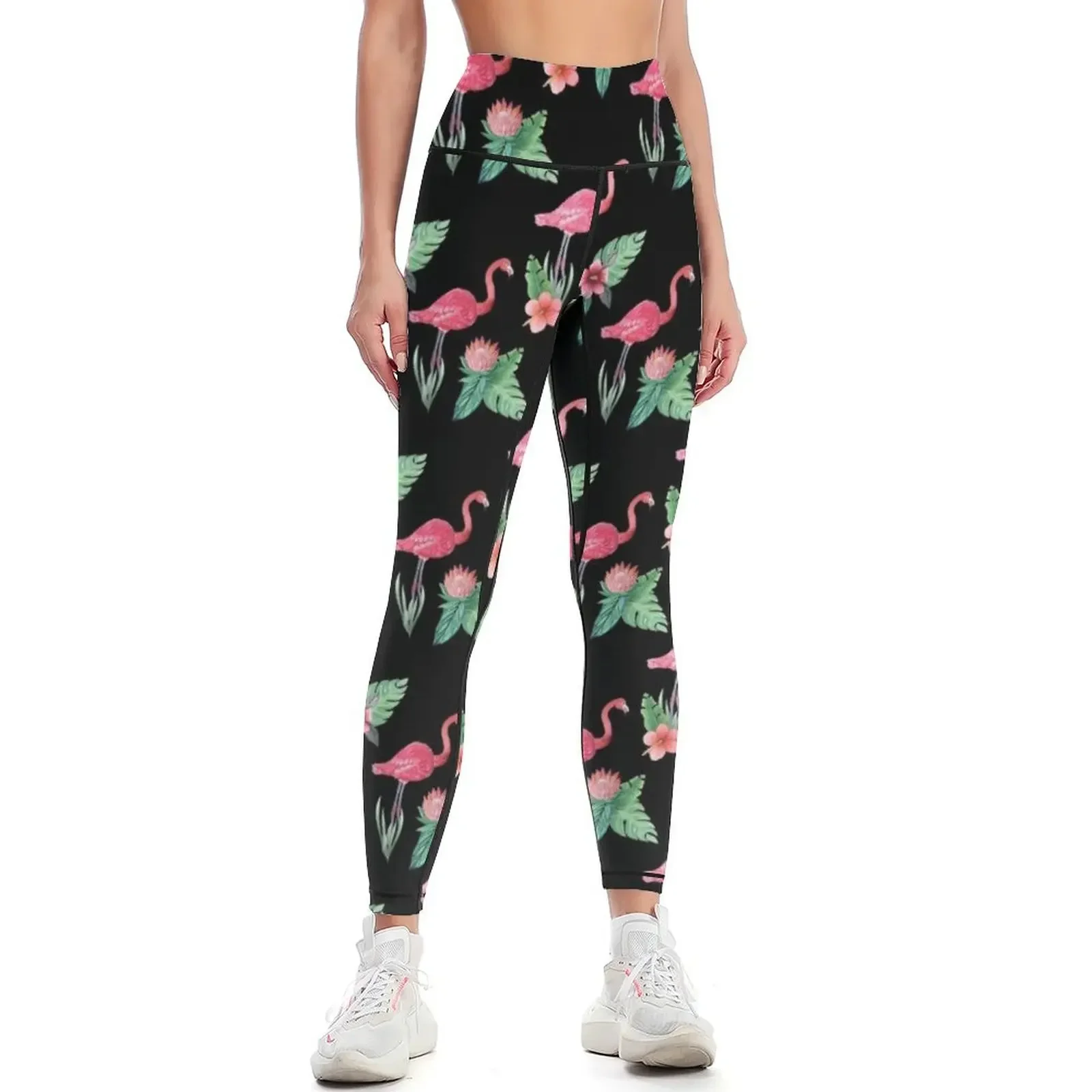 

Flamingo with Tropical Flowers by Magenta Rose Designs Leggings Legging sport Women sportwear Womens Leggings