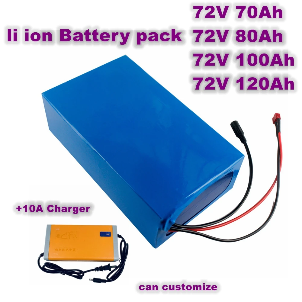 

High capacity 72V 70Ah 80Ah 100Ah 120Ah li-ion Power battery pack for Electric Bike scooter large motorcycle + 84v 10A Charger