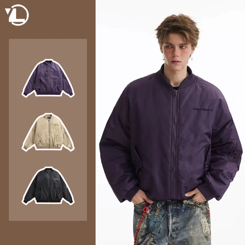 Chaqueta de algodón de piloto bordada Retro para hombre, abrigos de bombardero americanos cortos de tendencia, uniforme de béisbol cálido de calle alta para invierno