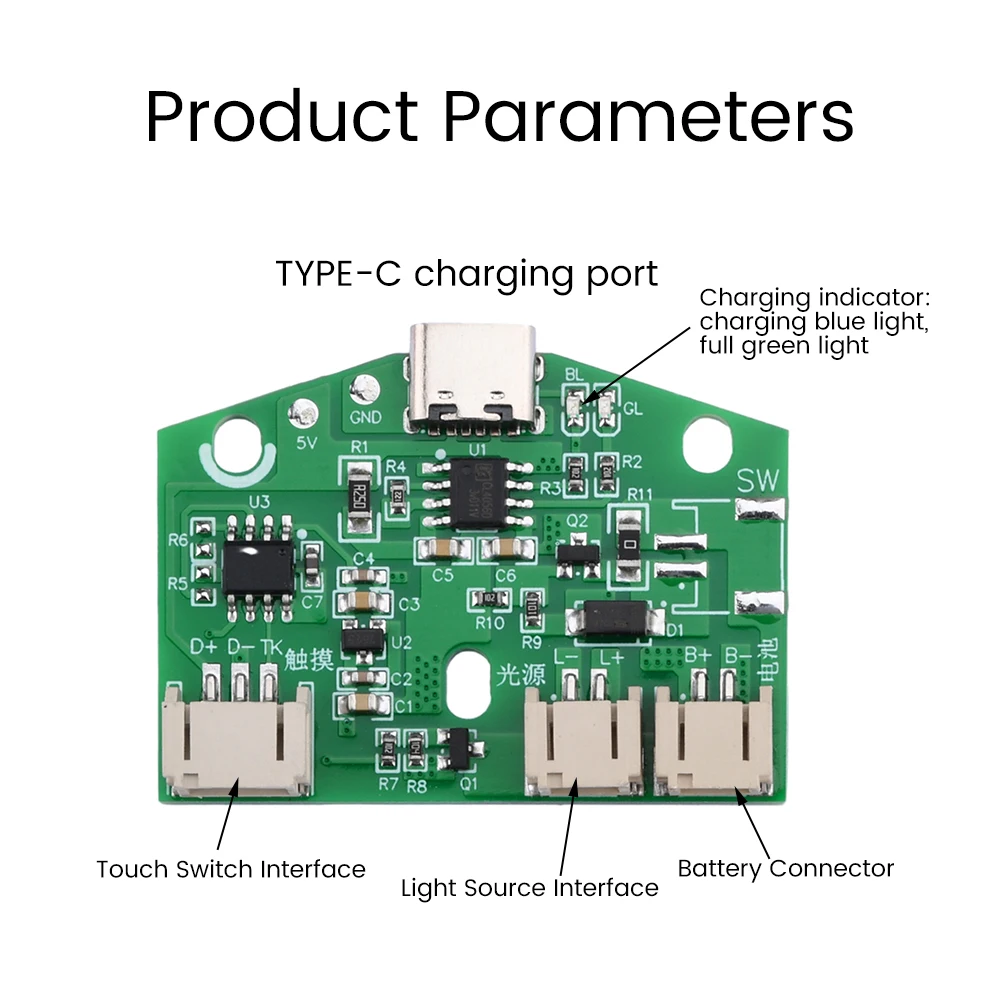 Lámpara de escritorio táctil USB tipo C, tablero de atenuación, carga de batería de litio, Control de protección LED, módulo de protección ocular de tres engranajes