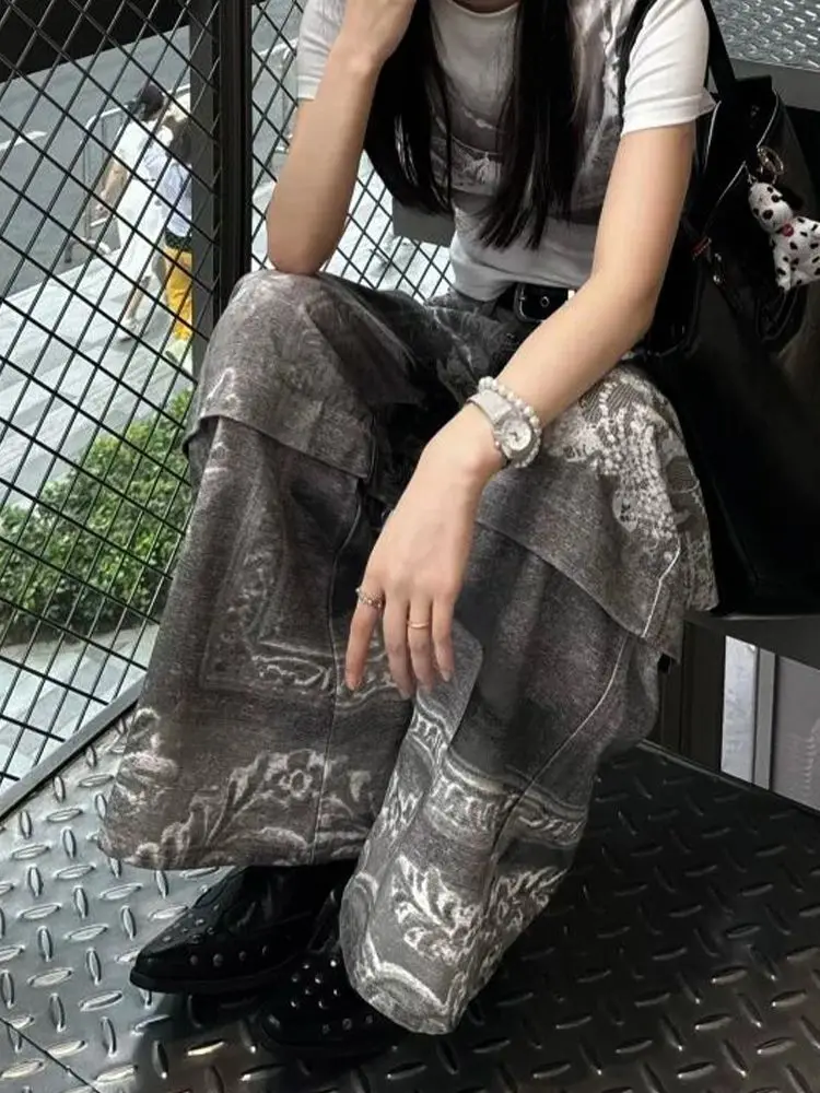 American High Street Printed Long Jeans Women Summer New Street Style Design Niche Slim Floor Trousers